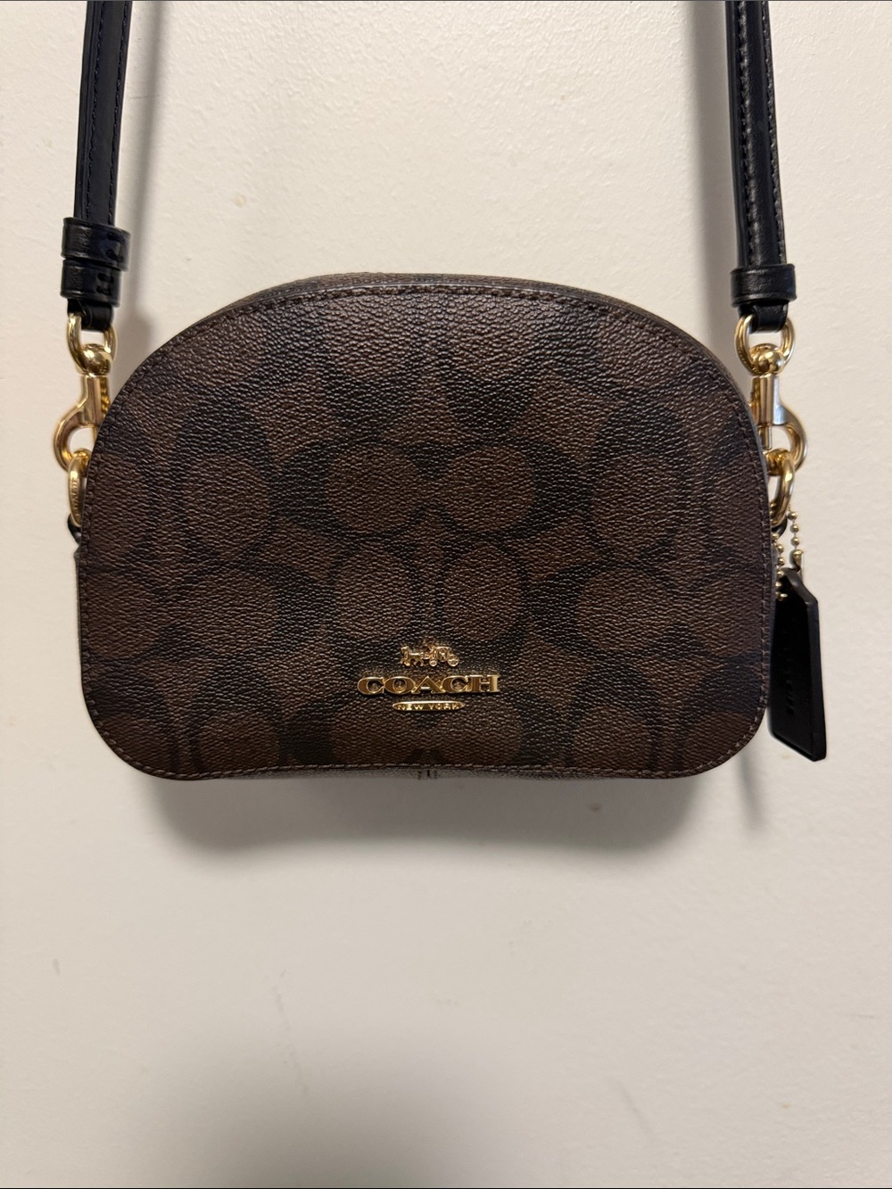 Coach Brown Signature Mini Crossbody with Gold Hardware